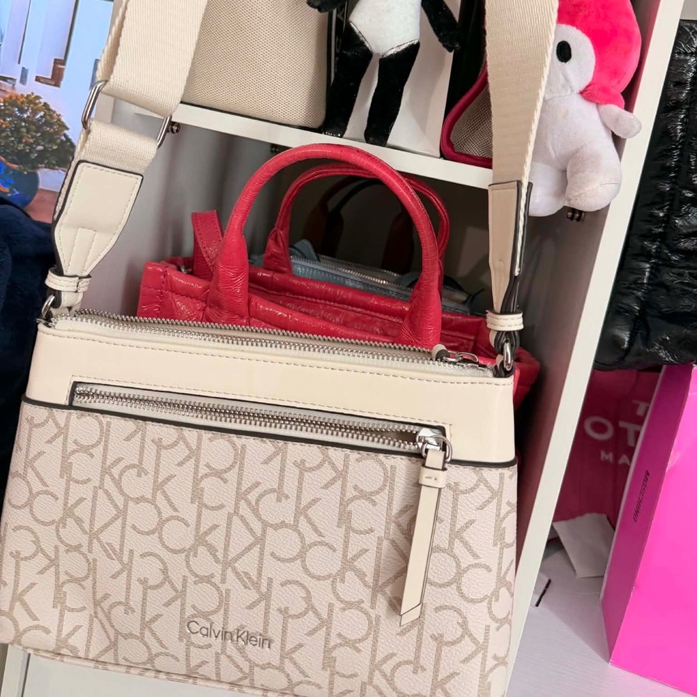 Calvin Klein Cream Monogram Crossbody Bag